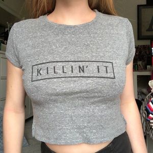 Grey “Killin’ It” Crop Tee